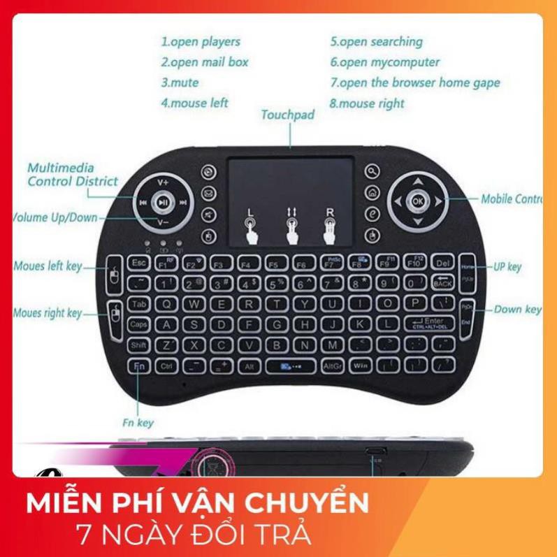 Bàn phím mini không dây i8 có LED cho android box, laptop - KEYBOARD MOUSE TOUCHPAD MINI LED (I8)