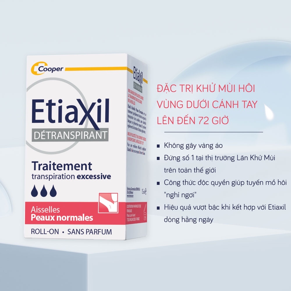 LĂN KHỬ MÙI ETIAXIL DETRANSPIRANT TRAITEMENT ROLL-ON PEAUX NORMALES - DÀNH CHO DA THƯỜNG 15ML