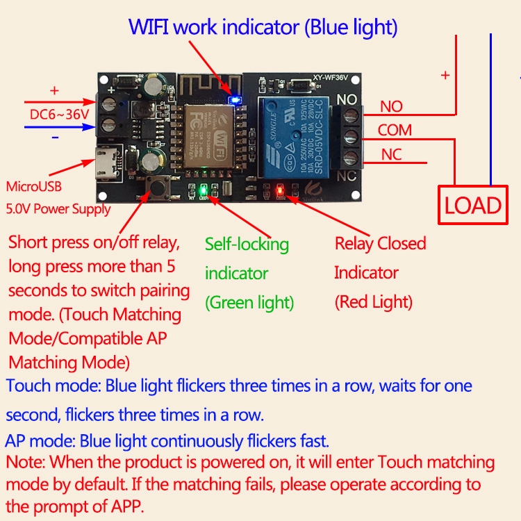 Mô Đun Rơ Le Điều Khiển Từ Xa Bằng Wifi Cho Điện Thoại Thông Minh Esp-12F Xy-Wf36V