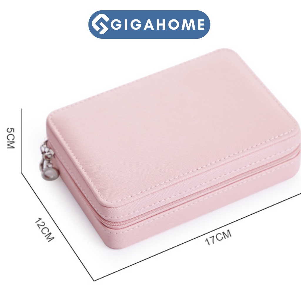 Hộp Đựng Đồ Trang Sức, Khuyên Tai, Lắc Tay GIGAHOME Có Gương Bọc Da Pu Sang Trọng 9506