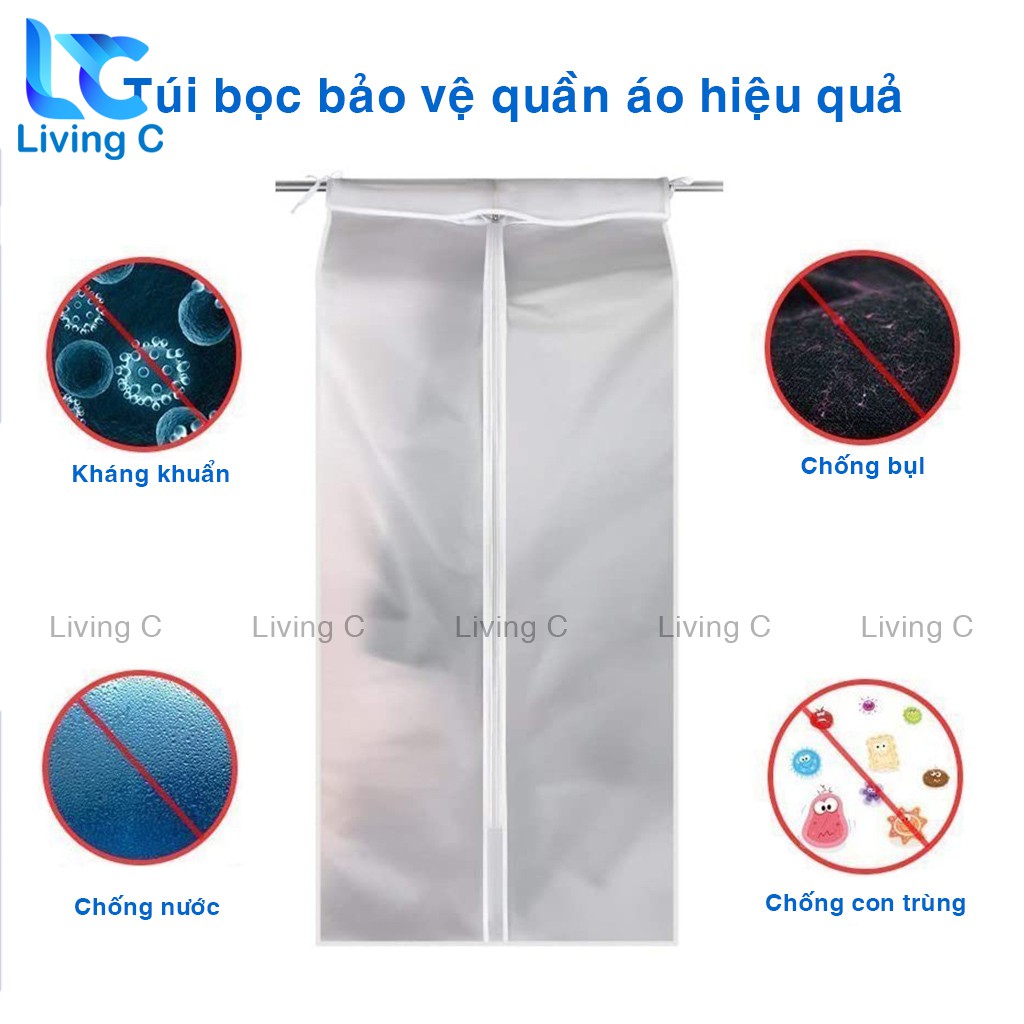 Túi bọc quần áo chống bụi Living C, túi bọc trong suốt chống bụi bigsize vải dày chống thấm nước có khóa kéo _T149