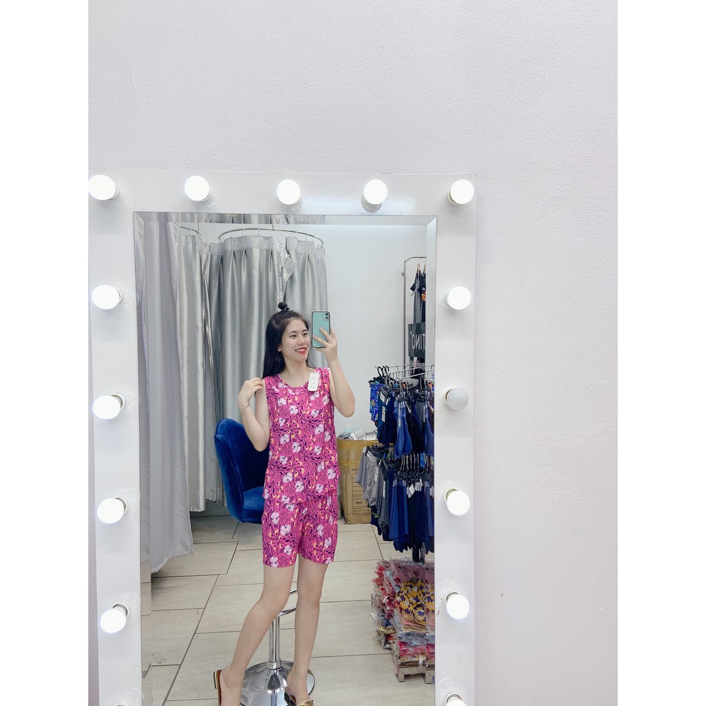 Bộ đồ Lanh mặc nhà WONNER cao cấp dáng gile quần đùi hoa tiết hoa siêu xinh, phối viền bèo nữ tính WL1000B