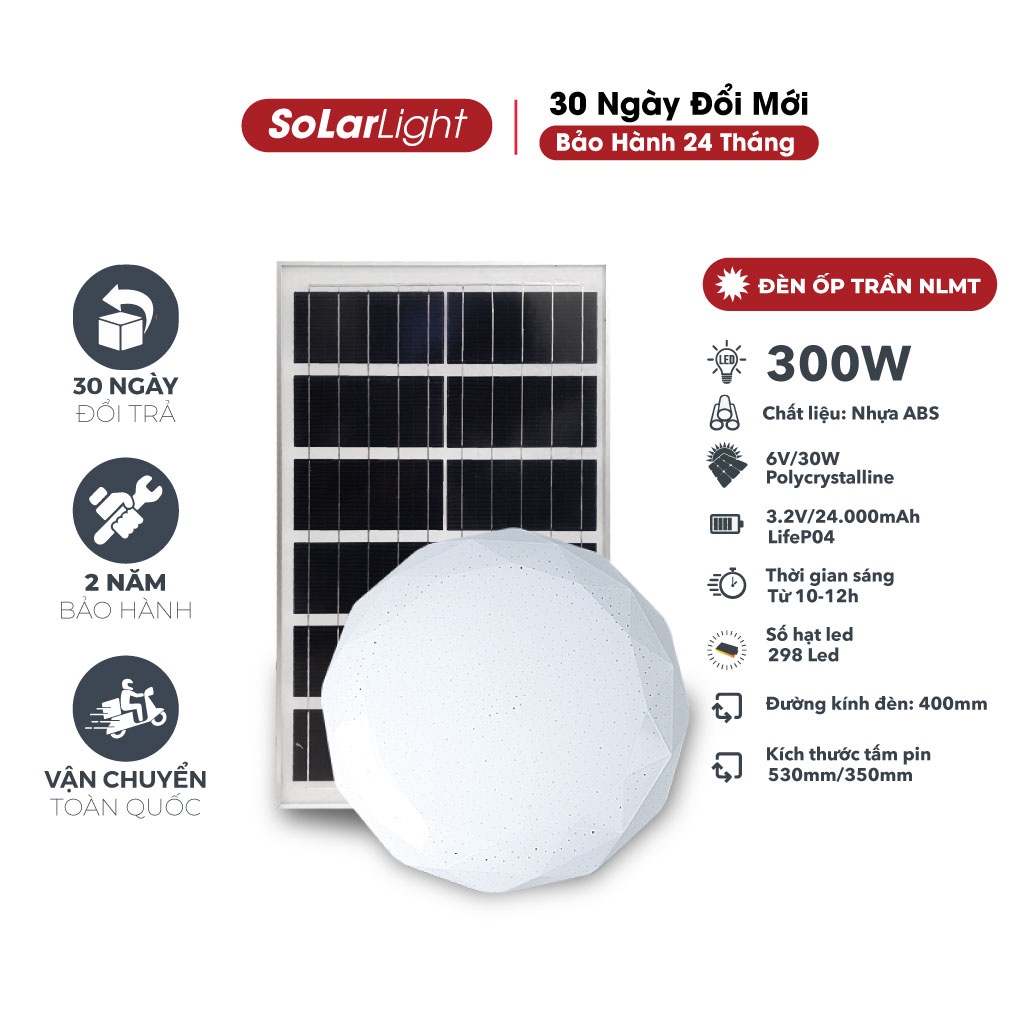 Đèn năng lượng mặt trời trong nhà công suất 200W - 300W, Đèn ốp trần trang trí phòng khách chống nước tiêu chuẩn IP67