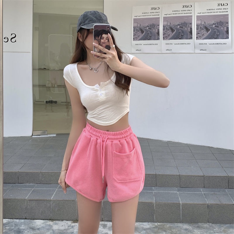 Quần Short Len Dây Rút Màu Sắc Đơn Giản Dễ Phối Đồ Thời Trang Mùa Hè Cho Nữ