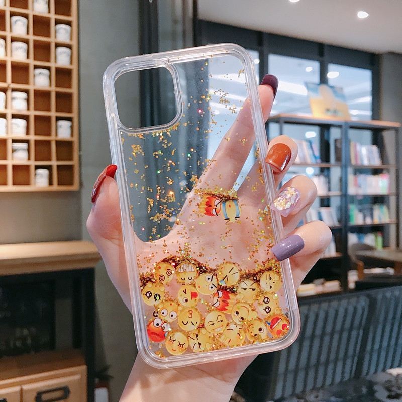 Ốp Điện Thoại Kim Tuyến Nước Cứng Chống Sốc Hình Biểu Tượng Cảm Xúc Cho iPhone 14 13 12 11 Pro MAX X XR XS MAX 7 8 Plus + SE 2020