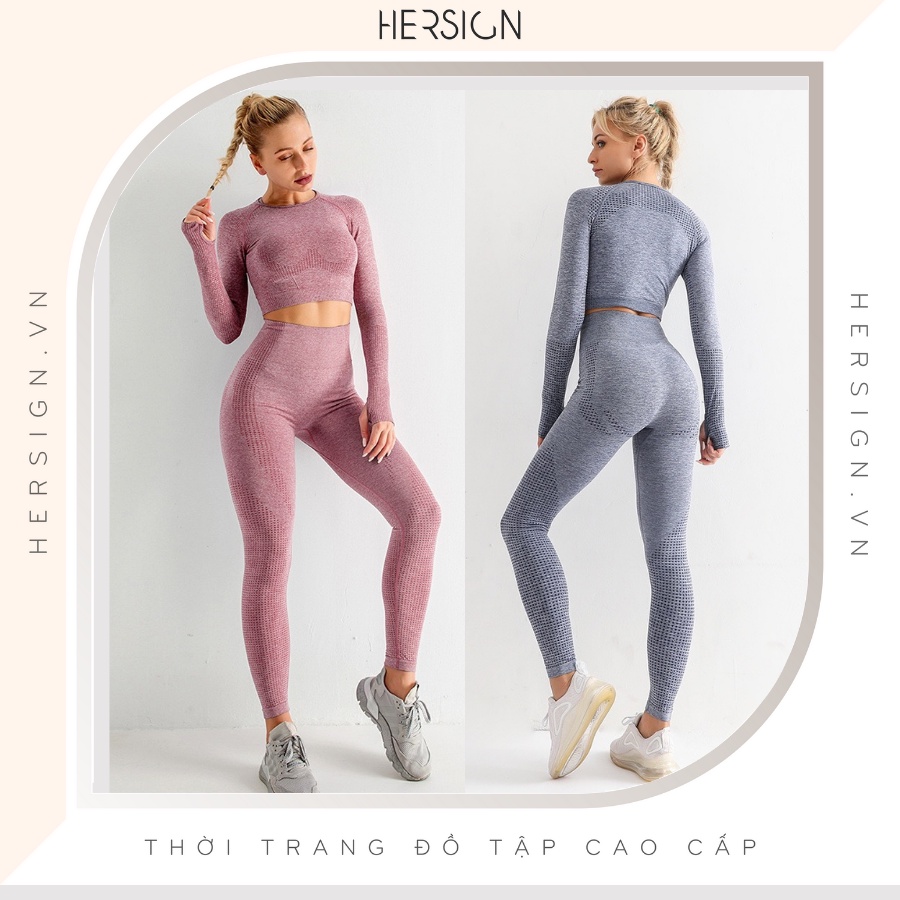 BỘ ĐỒ TẬP GYM NỮ DÀI TAY ÁO CROPTOP NỮ ÔM QUẦN LEGGING THỂ THAO MẪU MỚI HERSIGN