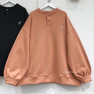 Áo Sweater Tay Phồng Basic Áo Nỉ Thu Đông Form Rộng Phối Cúc Cổ MONKEY Chất Nỉ Dày Dặn 3 Màu Đen Xám Cam Đất 10031 | BigBuy360 - bigbuy360.vn