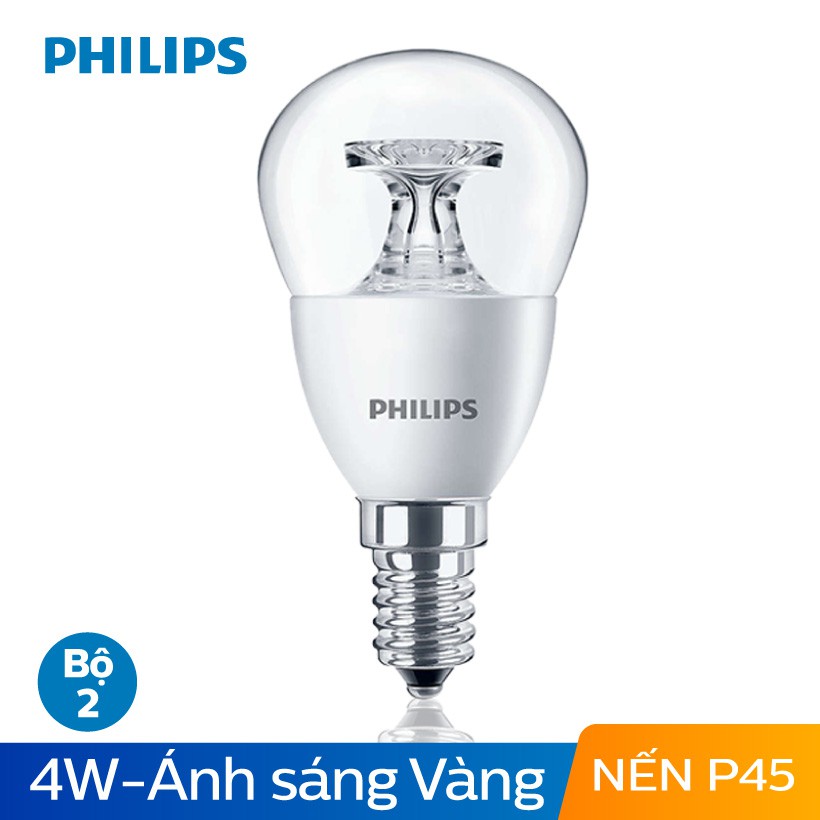 Bộ 2 Bóng đèn Philips LED Nến 4W 2700K đuôi E14 230V P45 - Ánh sáng vàng