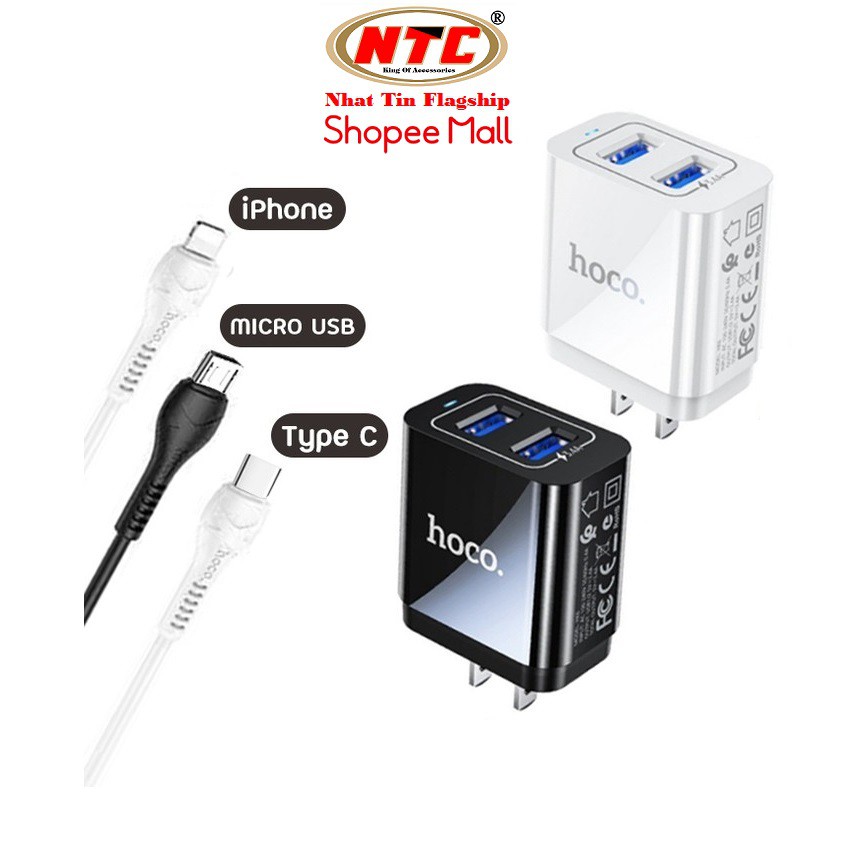 Cốc sạc nhanh 2 cổng / Bộ cốc cáp sạc Hoco HK6 Brilliant 3.4A - chân Lightning / Micro-USB / Type-C (Màu Random)