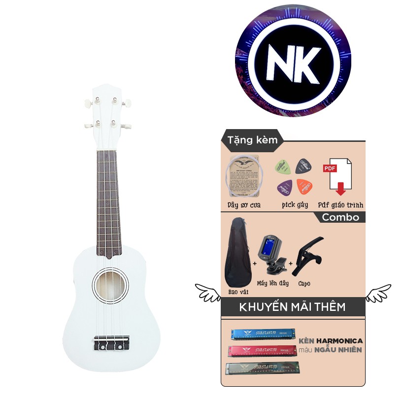 (MUA 1 ĐƯỢC 9) Đàn Ukulele Soprano 21" Full Phụ Kiện + Bao Vải + Capo + Tuner + Kèn Harmonica