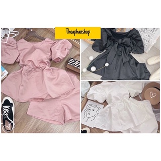 SET ÁO BABYDOLL BUỘC NƠ LƯNG + QUẦN SHORT PHI BÓNG [kèm ảnh thật]