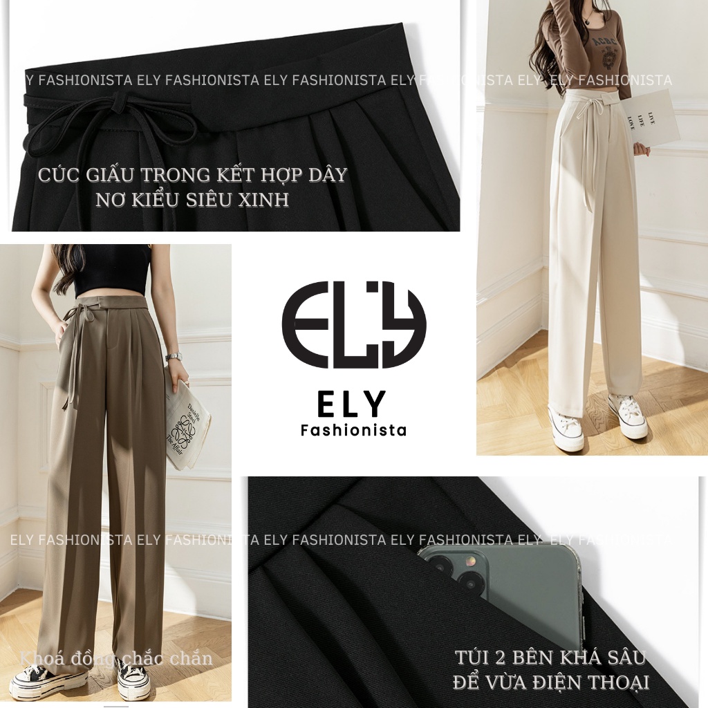 Quần ống rộng nữ lưng cao dáng suông culottes Chất Ruby hàn cao cấp phối dây buộc eo nhiều màu hot dễ kết hợp ELY100