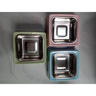 Bát đơn inox vuông chân cao cho chó mèo