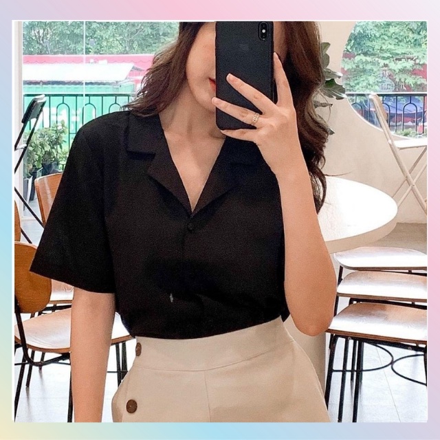 Áo sơ mi nam nữ form rộng tay ngắn Cổ Vest Cổ Ve chuẩn form Hàn Quốc vải lụa mềm min VRN01 | BigBuy360 - bigbuy360.vn