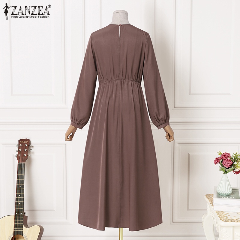 Đầm maxi ZANZEA tay dài cổ tròn phong cách châu Âu thời trang cho nữ