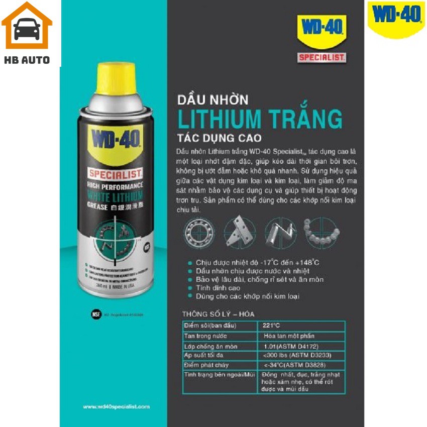 Chai Dầu nhờn bôi trơn tác dụng cao WD-40 Specialis High Performance White Lithium Grease (360ml)