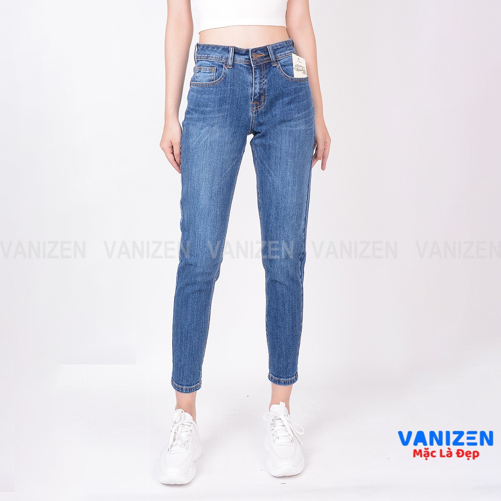 Quần Jean Nữ Boyfriend Trơn Cạp Cao co dãn Shop VANIZEN, Quần jean nữ baggy lưng cao mã 371