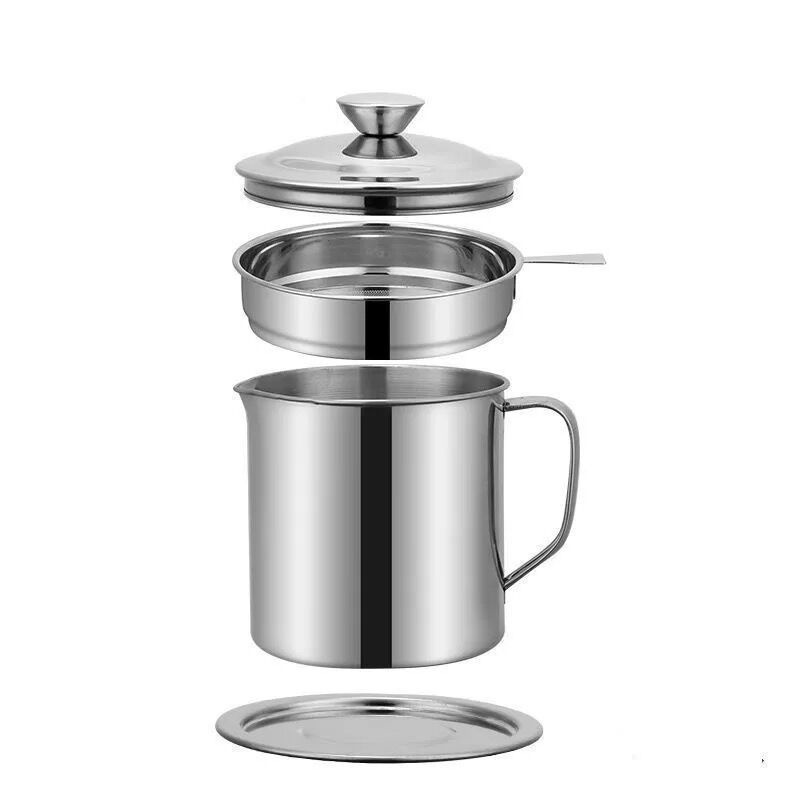 [Kèm Đế] Ca Lọc Dầu Ăn Inox 304, Có Lưới Lọc Cặn, Bình Đựng Dầu Chiên Lọc Cặn Dung Tích 1300ml