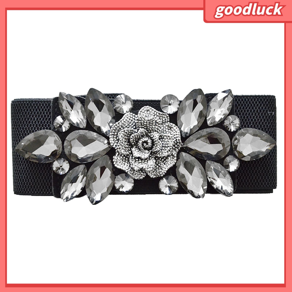 Thắt Lưng Nữ Bản Rộng Co Giãn Mặt Hoa Đính Đá Thời Trang