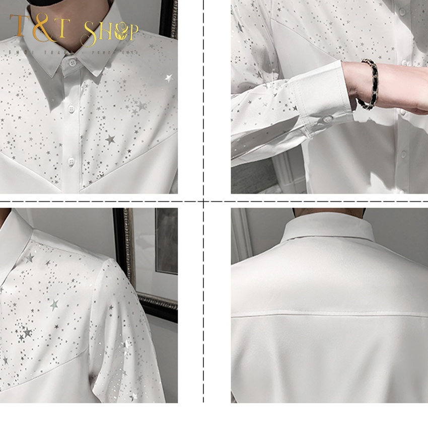 Áo sơ mi.Áo sơ mi nam họa tiết, dáng ôm người thanh lịch phong cách  mã- h59