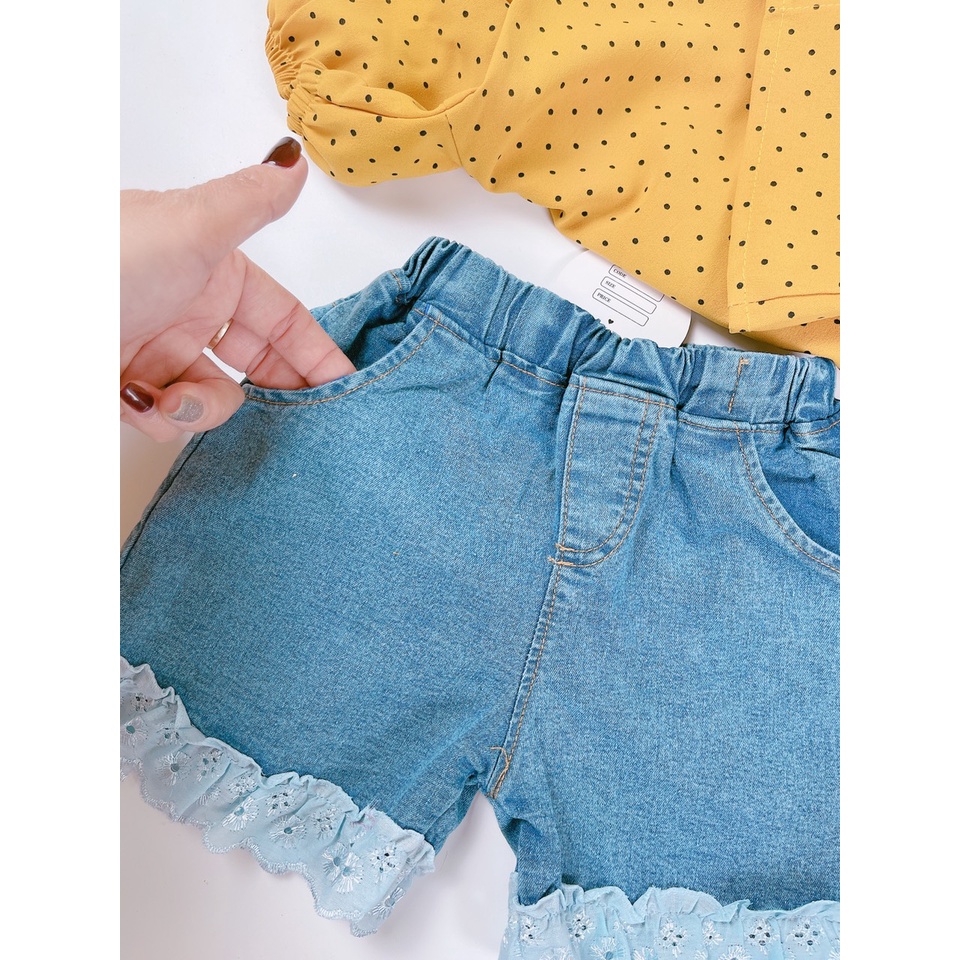 ✓ 8-18kg✓ set bộ bé gái minky mom áo chấm bi + quần jean xinh xắn