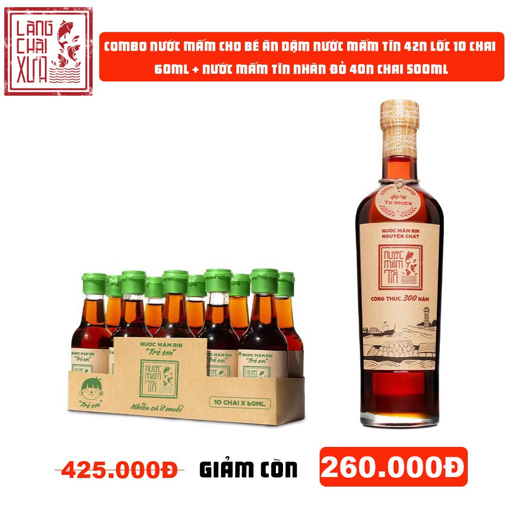 Combo 10 Chai Nước Mắm Tĩn Trẻ Em Cho Bé Ăn Dặm Độ Đạm 42N 60ml/chai + 1 Chai Nước Mắm Tĩn Nhãn Đỏ Độ Đạm 40N 500ml/chai