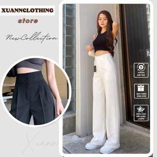Quần ống rộng suông cạp hai khuy lưng cao hack dáng phong cách Ulzzang Hàn Quốc dài 100cm trắng,đen XUANNCLOTHING -mãS2K