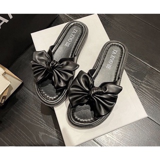 Dép nữ thời trang thắt nơ tiểu thư Sóc Shoes đế 3 phân da siêu mềm, dép bánh mì thắt nơ siêu xinh