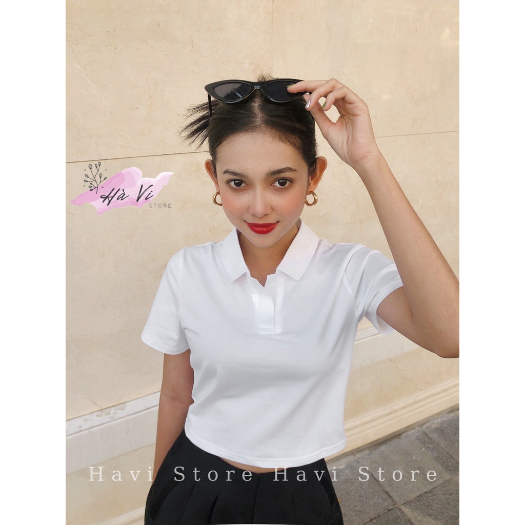 Áo croptop nữ có cổ vải cotton co giãn thoáng mát
