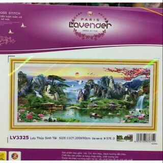 Tranh thêu chữ thập phong cảnh lưu thuỷ sinh tài 200*90cm