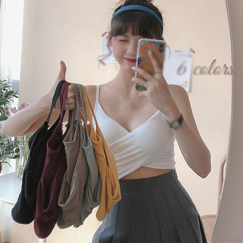 Áo Hai Dây Màu Trơn Thiết Kế Dây Đan Chéo Quyến Rũ