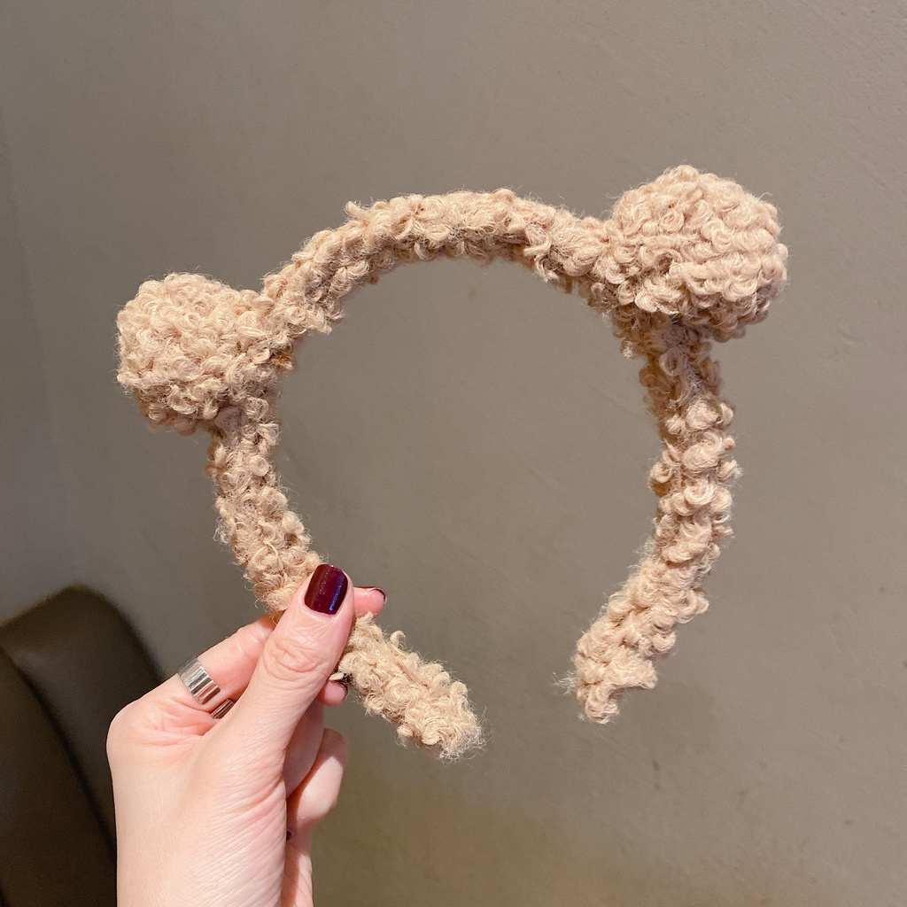 Băng đô rửa mặt phủ lông hình tai gấu hoạt hình phong cách Hàn Quốc dễ thương