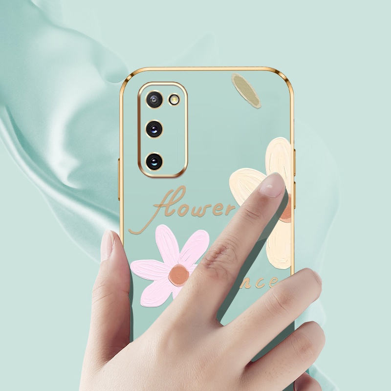 Ốp Điện Thoại Mềm Hình Vuông Họa Tiết Hoa Kèm Dây Đeo Cho Samsung Galaxy S20 Plus S20FE S20 Ultra S21 Plus S21 Ultra 2022