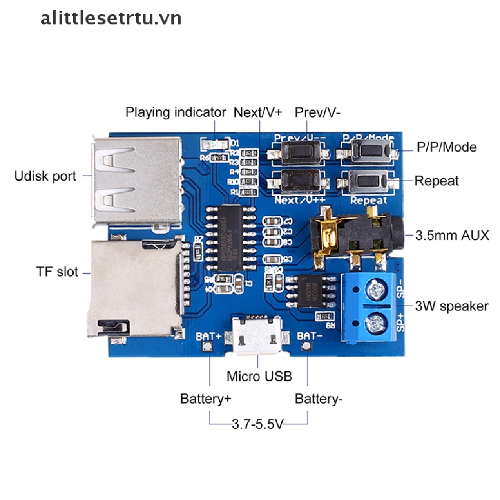 Bảng Mạch Khuếch Đại Âm Thanh Alittlesetrtu 5V 3W MP3 Micro USB TF Chất Lượng Cao