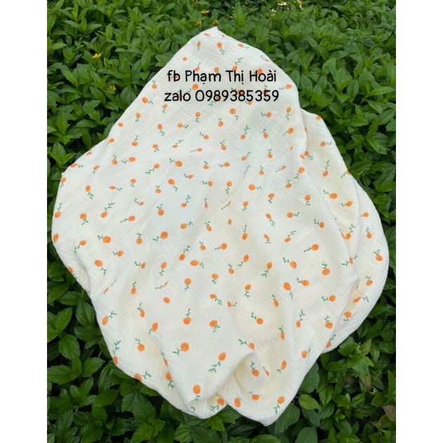 vải xô muslin hình quả quýt cam nền be xô 2 lớp loại 1 mềm mịn