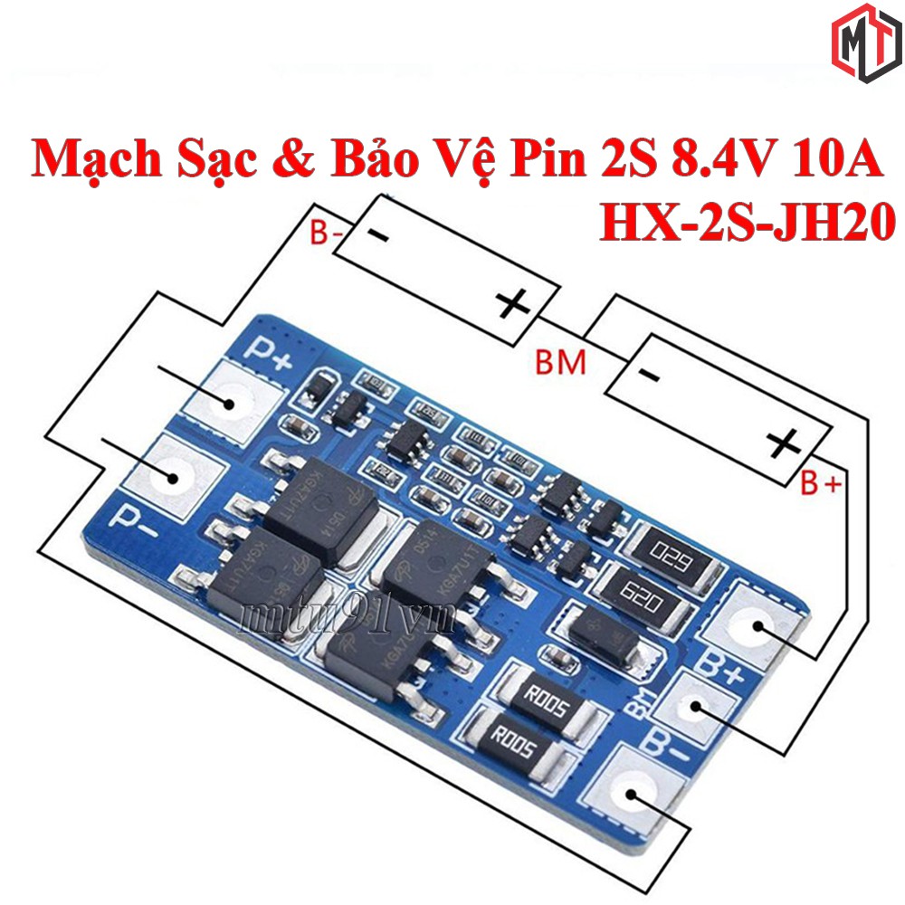 Mạch Sạc Pin Lithium 18650 2 cell HX-2S-JH20 - Sạc Cân Bằng và Bảo Vệ Pin 2s 8.4v 10A