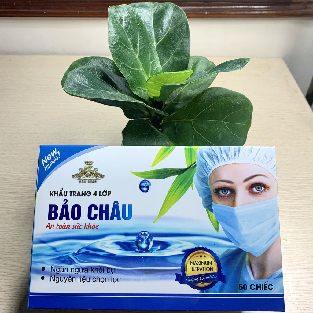 &lt;Rẻ Vô Địch&gt; Khẩu trang y tế Bảo Châu 4 lớp màu trắng, hộp 50c #QMC