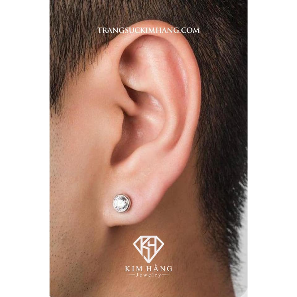Khuyên Tai Bạc Bao Chấu Nụ Tròn Đá Trắng KHJER070 - Chốt Đẩy