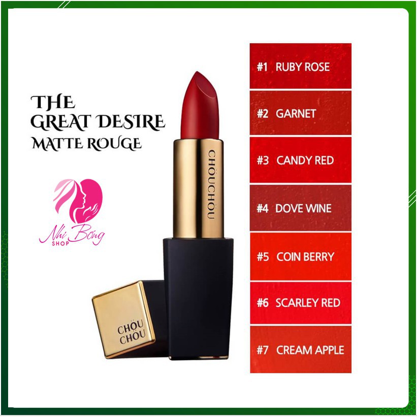 FREESHIP 50K Son Thỏi - Son Lì Chou Chou The Great Desire Matte Rouge Hàn Quốc 3.5g