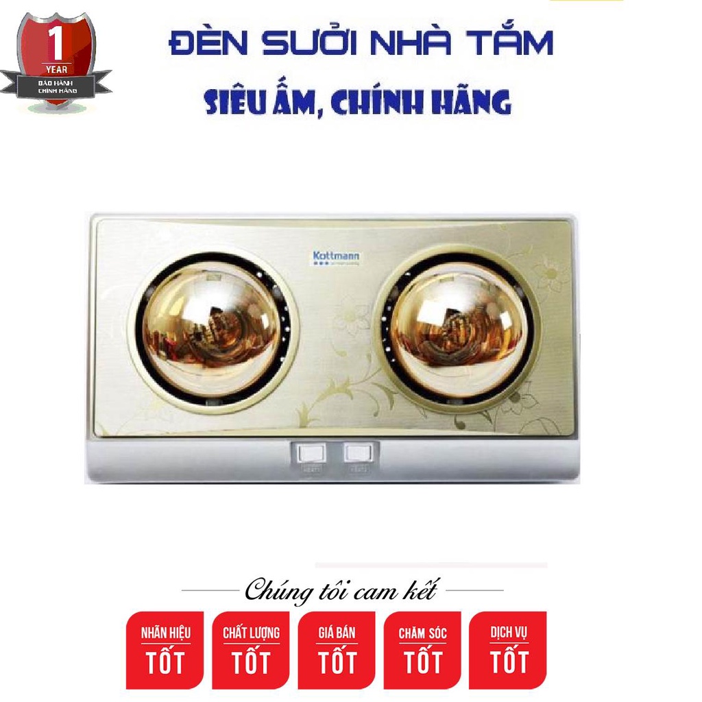 Đèn Sưởi Nhà Tắm Treo Tường 2 Bóng - 3 Bóng