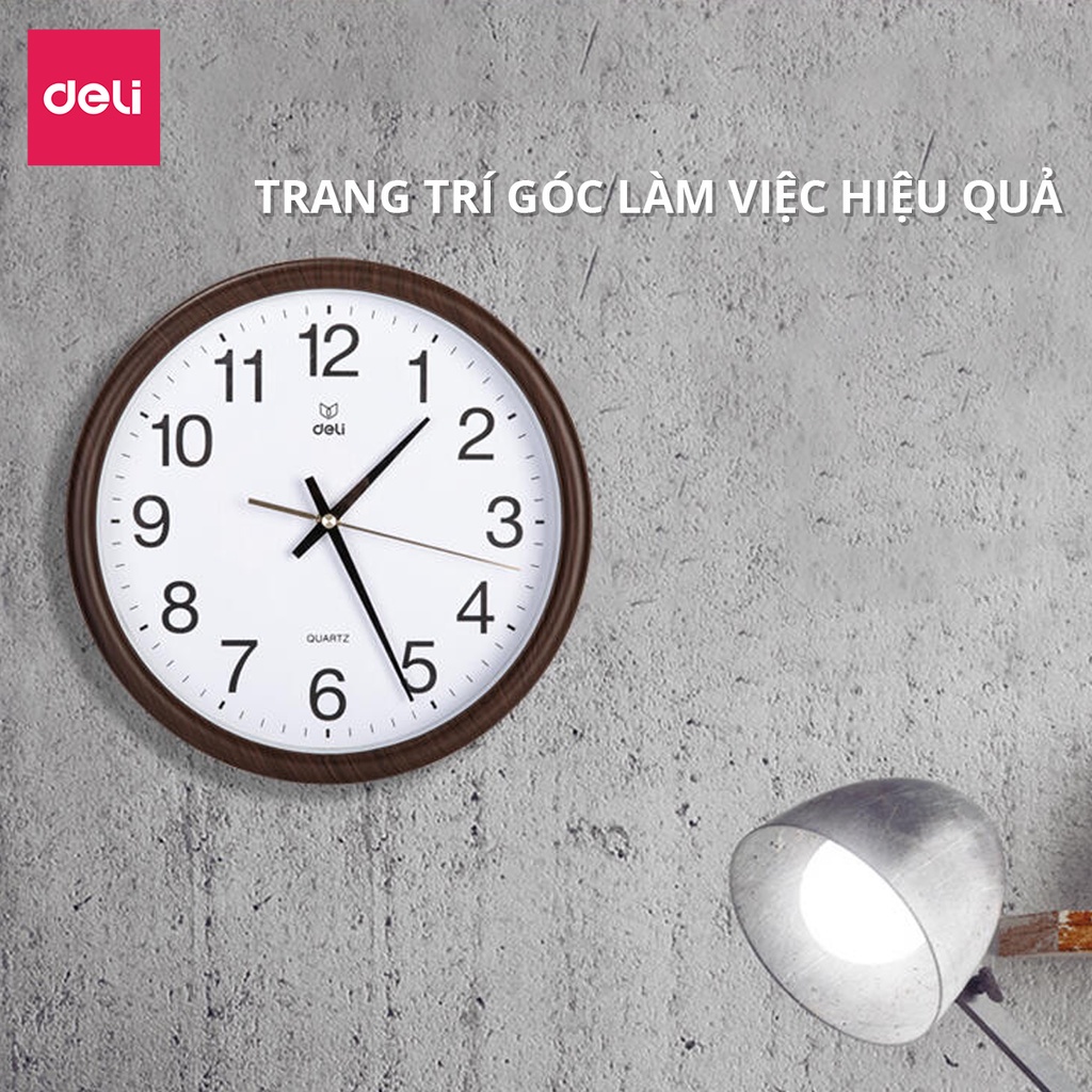 Đồng hồ treo tường kim trôi Quazt cao cấp Deli - 9005 - không tiềng ồn, đẹp tinh tế - vpp Diệp Lạc (sỉ/lẻ)