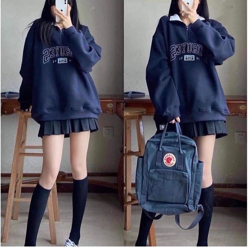 🍂 [HÀNG SẴN]ÁO NỈ SWEATER CỔ POLO xanh dương form oversize | BigBuy360 - bigbuy360.vn
