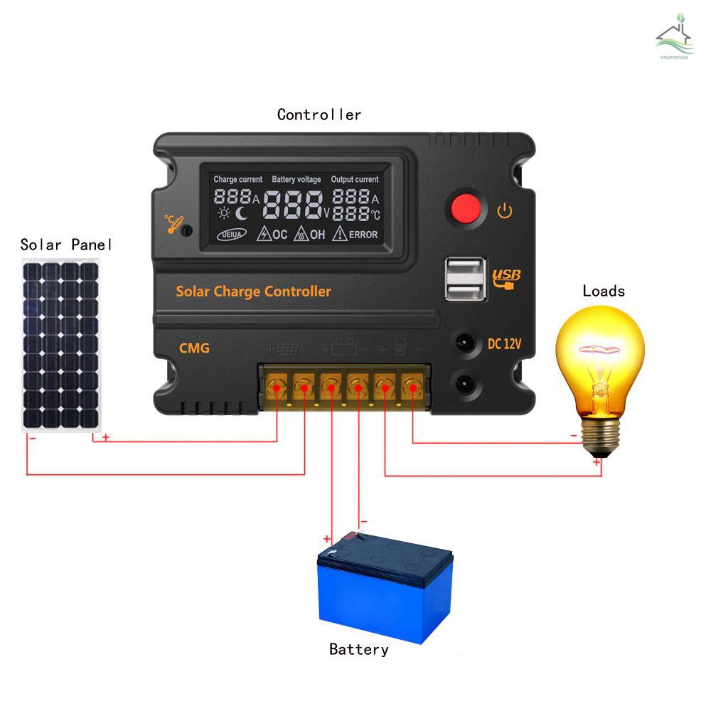 Bộ Điều Khiển Sạc Pin Năng Lượng Mặt Trời 10a 12v 24v Lcd