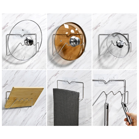 Kệ treo thớt, Giá đỡ nắp nồi, Kệ để nắp nồi inox 304 dán tường siêu chắc