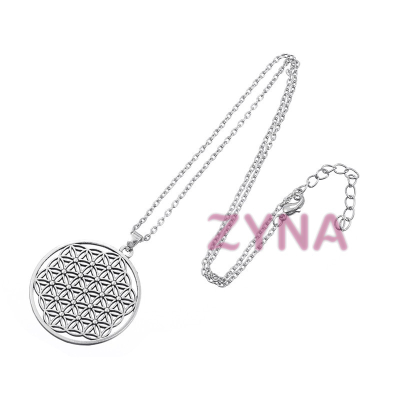 Ready Stock Women Silver Plated Flower of Life Pendant Necklace Geometry Jewelry Gifts &VN