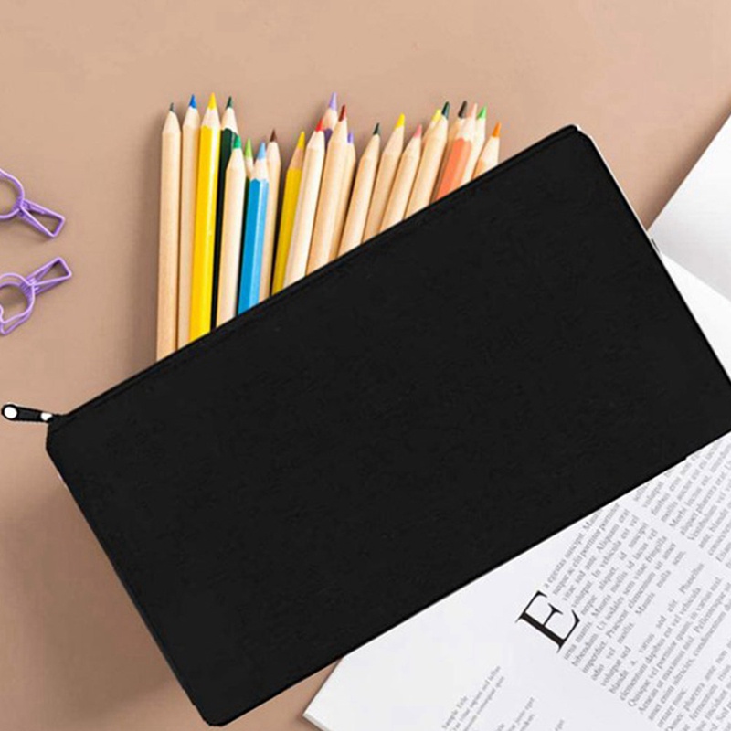 Bộ 15 Túi Đựng Bút Bằng Vải Canvas 8.3X4.7in Màu Đen Có Khóa Kéo Diy