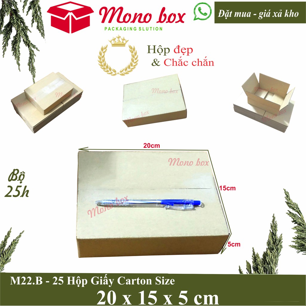 Bộ 25 hộp giấy carton 20x15x5