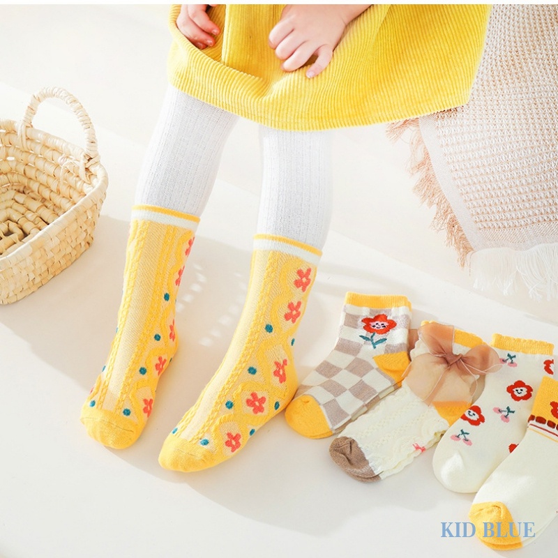 Set 5 Đôi Vớ Cổ Trung Họa Tiết Hoạt Hình Dễ Thương Cho Bé Gái