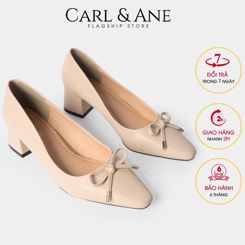 Carl & Ane - Giày cao gót phối nơ kiểu dáng công sở cao 5cm màu nude _ CP006