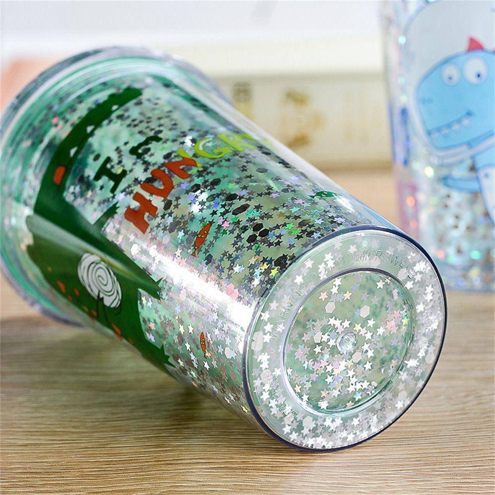 KUNHEV Bình Nước 450ml Hình Khủng Long Dễ Thương Có Thể Tái Sử Dụng Kèm Ống Hú